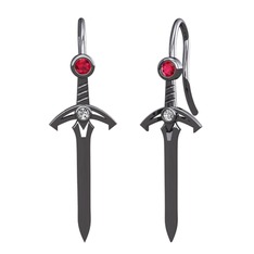 Kılıç Küpe - Rodolit garnet ve swarovski 925 ayar siyah rodyum kaplama gümüş küpe #gvkmyk