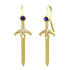 Lab safir ve pembe kuvars 18 ayar altın küpe