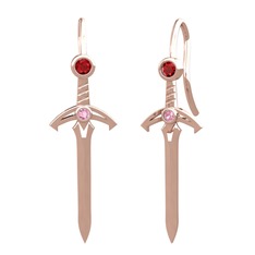 Garnet ve pembe kuvars 8 ayar rose altın küpe