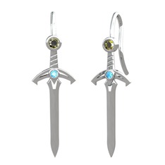 Kılıç Küpe - Peridot ve akuamarin 8 ayar beyaz altın küpe #i471j