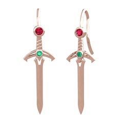 Kılıç Küpe - Rodolit garnet ve kök zümrüt 18 ayar rose altın küpe #ibeie3