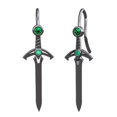 Kılıç Küpe - Yeşil kuvars ve kök zümrüt 925 ayar siyah rodyum kaplama gümüş küpe #imqzt8