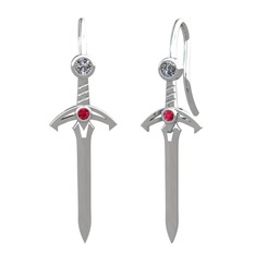 Pırlanta ve rodolit garnet 8 ayar beyaz altın küpe (0.16 karat)