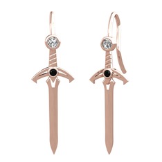 Kılıç Küpe - Beyaz zirkon ve siyah zirkon 8 ayar rose altın küpe #j5yoig