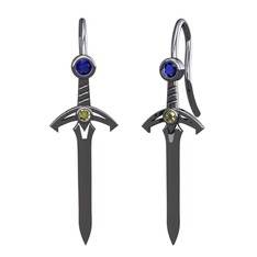 Kılıç Küpe - Lab safir ve peridot 925 ayar siyah rodyum kaplama gümüş küpe #jex1d6