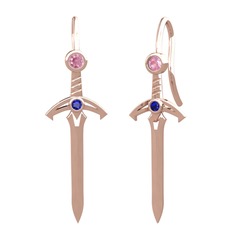 Pembe kuvars ve lab safir 18 ayar rose altın küpe