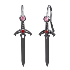 Pembe kuvars ve garnet 925 ayar siyah rodyum kaplama gümüş küpe