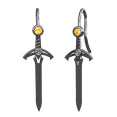 Kılıç Küpe - Sitrin ve pırlanta 925 ayar siyah rodyum kaplama gümüş küpe (0.072 karat) #k380xf