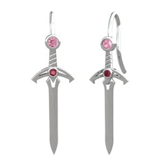 Kılıç Küpe - Pembe kuvars ve kök yakut 8 ayar beyaz altın küpe #k3xpxj