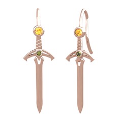 Kılıç Küpe - Sitrin ve peridot 18 ayar rose altın küpe #k47rf3