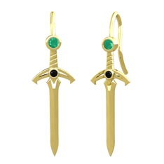 Kılıç Küpe - Kök zümrüt ve siyah zirkon 8 ayar altın küpe #knl3nb