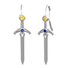 Kılıç Küpe - Sitrin ve lab safir 8 ayar beyaz altın küpe #ks9oad