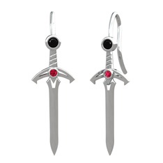 Kılıç Küpe - Siyah zirkon ve rodolit garnet 14 ayar beyaz altın küpe #l6c8tm