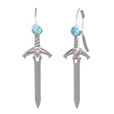 Akuamarin ve pembe kuvars 18 ayar beyaz altın küpe