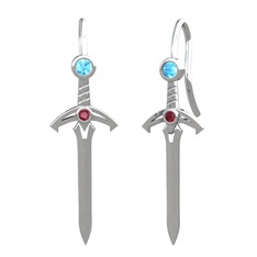 Akuamarin ve kök yakut 8 ayar beyaz altın küpe