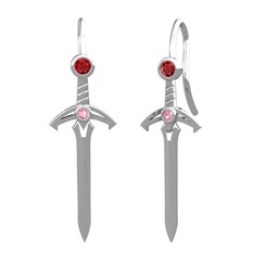 Kılıç Küpe - Garnet ve pembe kuvars 18 ayar beyaz altın küpe #m1vy0k