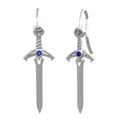 Kılıç Küpe - Pırlanta ve lab safir 14 ayar beyaz altın küpe (0.16 karat) #m7nh1x