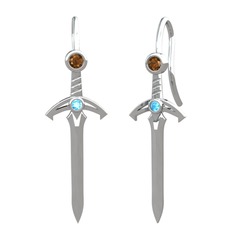 Kılıç Küpe - Dumanlı kuvars ve akuamarin 925 ayar gümüş küpe #mmn0co