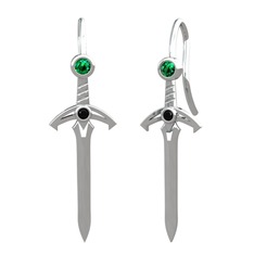 Kılıç Küpe - Yeşil kuvars ve siyah zirkon 8 ayar beyaz altın küpe #mx6b7z