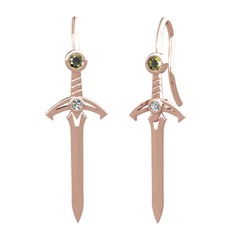 Kılıç Küpe - Peridot ve beyaz zirkon 8 ayar rose altın küpe #n810i