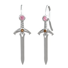 Pembe kuvars ve dumanlı kuvars 18 ayar beyaz altın küpe
