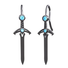 Kılıç Küpe - Akuamarin 925 ayar siyah rodyum kaplama gümüş küpe #neoebv