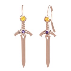 Kılıç Küpe - Sitrin ve ametist 925 ayar rose altın kaplama gümüş küpe #ozu018