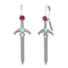 Kılıç Küpe - Rodolit garnet ve akuamarin 14 ayar beyaz altın küpe #p0y8aj