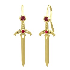 Kılıç Küpe - Kök yakut ve rodolit garnet 8 ayar altın küpe #p95dk8