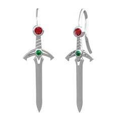 Garnet ve yeşil kuvars 14 ayar beyaz altın küpe