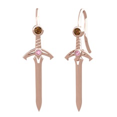 Dumanlı kuvars ve pembe kuvars 8 ayar rose altın küpe
