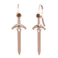 Kılıç Küpe - Dumanlı kuvars ve peridot 18 ayar rose altın küpe #q0us4g