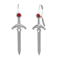 Kılıç Küpe - Garnet ve beyaz zirkon 8 ayar beyaz altın küpe #q6yahj