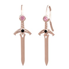 Kılıç Küpe - Pembe kuvars ve siyah zirkon 925 ayar rose altın kaplama gümüş küpe #qj44so