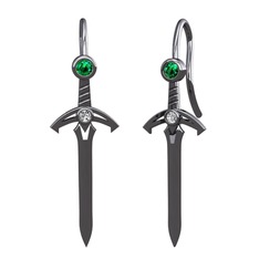 Kılıç Küpe - Yeşil kuvars ve swarovski 925 ayar siyah rodyum kaplama gümüş küpe #r5hzy6