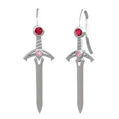 Kılıç Küpe - Rodolit garnet ve pembe kuvars 8 ayar beyaz altın küpe #rcj7wz