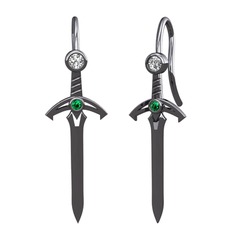 Kılıç Küpe - Swarovski ve yeşil kuvars 925 ayar siyah rodyum kaplama gümüş küpe #rcscap