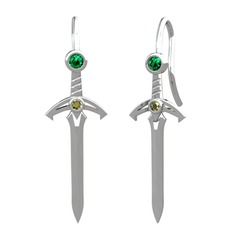 Kılıç Küpe - Yeşil kuvars ve peridot 14 ayar beyaz altın küpe #rs3yav