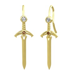 Swarovski ve dumanlı kuvars 18 ayar altın küpe