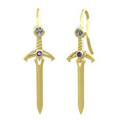 Kılıç Küpe - Pırlanta ve ametist 8 ayar altın küpe (0.16 karat) #sp0rd7