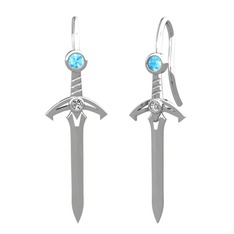 Kılıç Küpe - Akuamarin ve swarovski 14 ayar beyaz altın küpe #th46mw