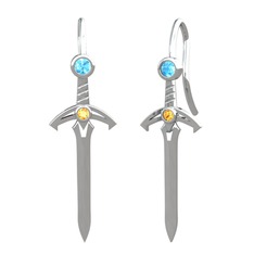 Kılıç Küpe - Akuamarin ve sitrin 18 ayar beyaz altın küpe #tjm3ng