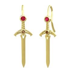 Kılıç Küpe - Rodolit garnet ve dumanlı kuvars 8 ayar altın küpe #tqgb6y