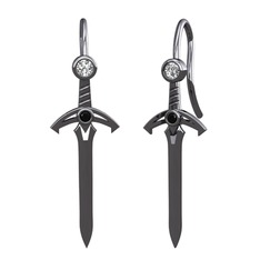 Kılıç Küpe - Swarovski ve siyah zirkon 925 ayar siyah rodyum kaplama gümüş küpe #u3tmbl