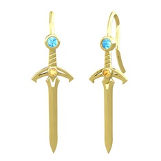 Akuamarin ve sitrin 14 ayar altın küpe