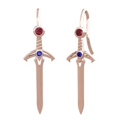 Kök yakut ve lab safir 18 ayar rose altın küpe