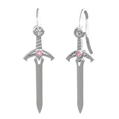 Kılıç Küpe - Beyaz zirkon ve pembe kuvars 8 ayar beyaz altın küpe #uo5zja