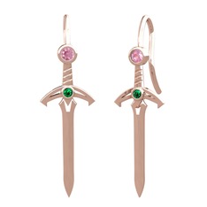 Kılıç Küpe - Pembe kuvars ve yeşil kuvars 925 ayar rose altın kaplama gümüş küpe #v58k1z