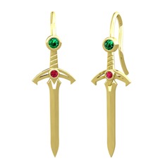 Yeşil kuvars ve rodolit garnet 14 ayar altın küpe