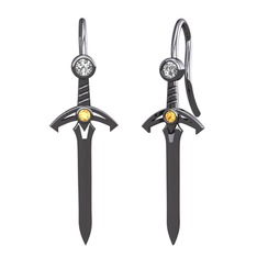 Kılıç Küpe - Swarovski ve sitrin 925 ayar siyah rodyum kaplama gümüş küpe #w6ah70
